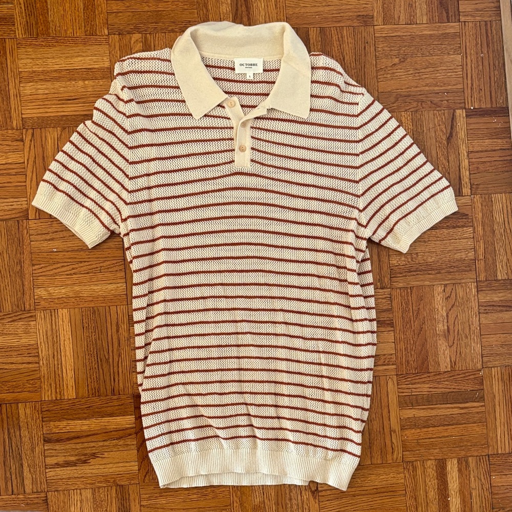Octobre Short Sleeve Striped Polo - Cream & Rust